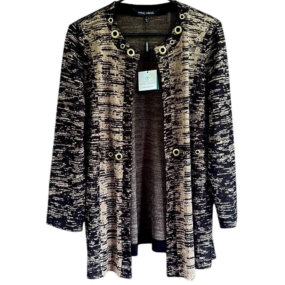 NWT Ming Wang Open Front Grommet Sweater Size Large Retail $295.00